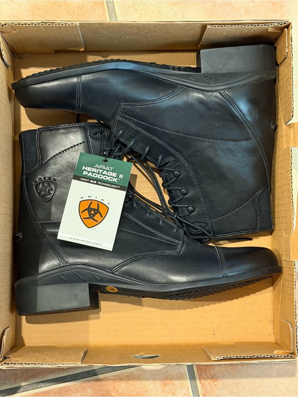 NWT Ariat Heritage II Leather Lace-Up Paddock Boots Black 9M